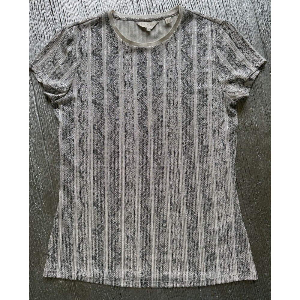 Ted Baker London Keziee Metallic Snake Print Top Short Sleeve Silver Size 2